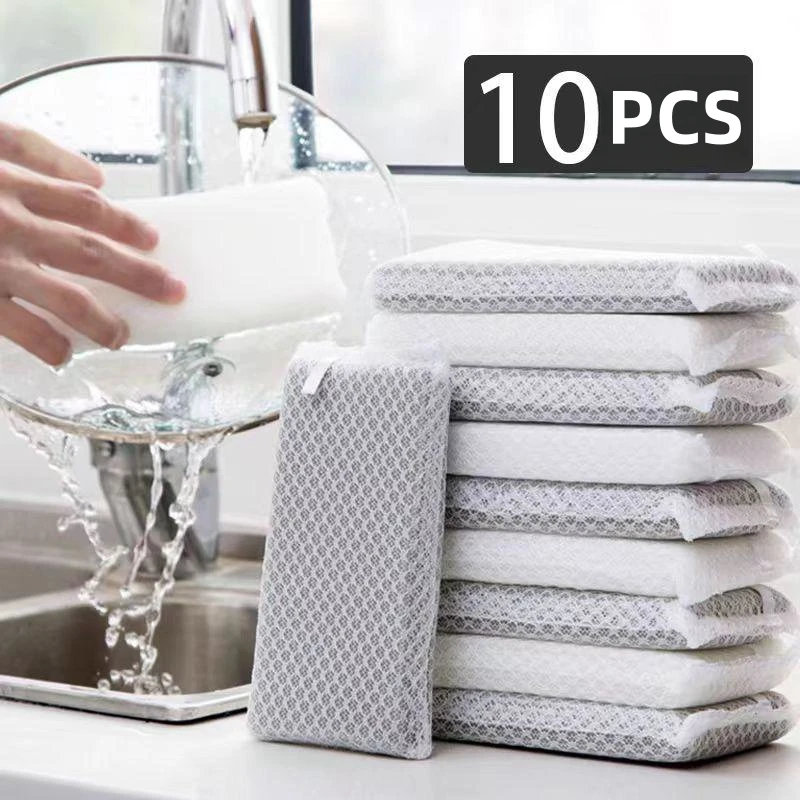 Multi Usage Low MOQ Household Cleaning Tools Sponge Netted Kitchen Scrubber Sponge for Cleaning Dish washing
