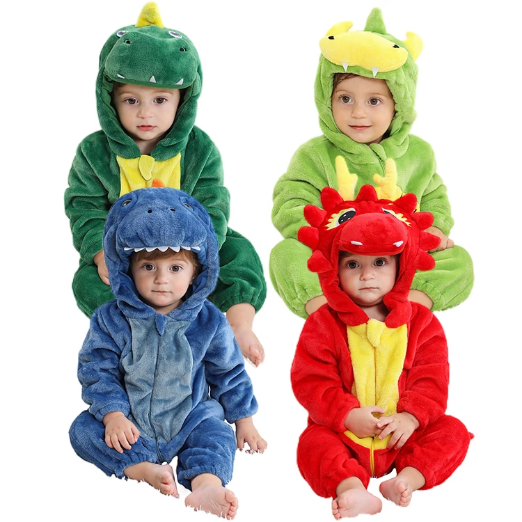 New Design Girls Clothing Dragon Comfort And Warm Winter Flannel Toddler Clothes Animal Baby Rompers
