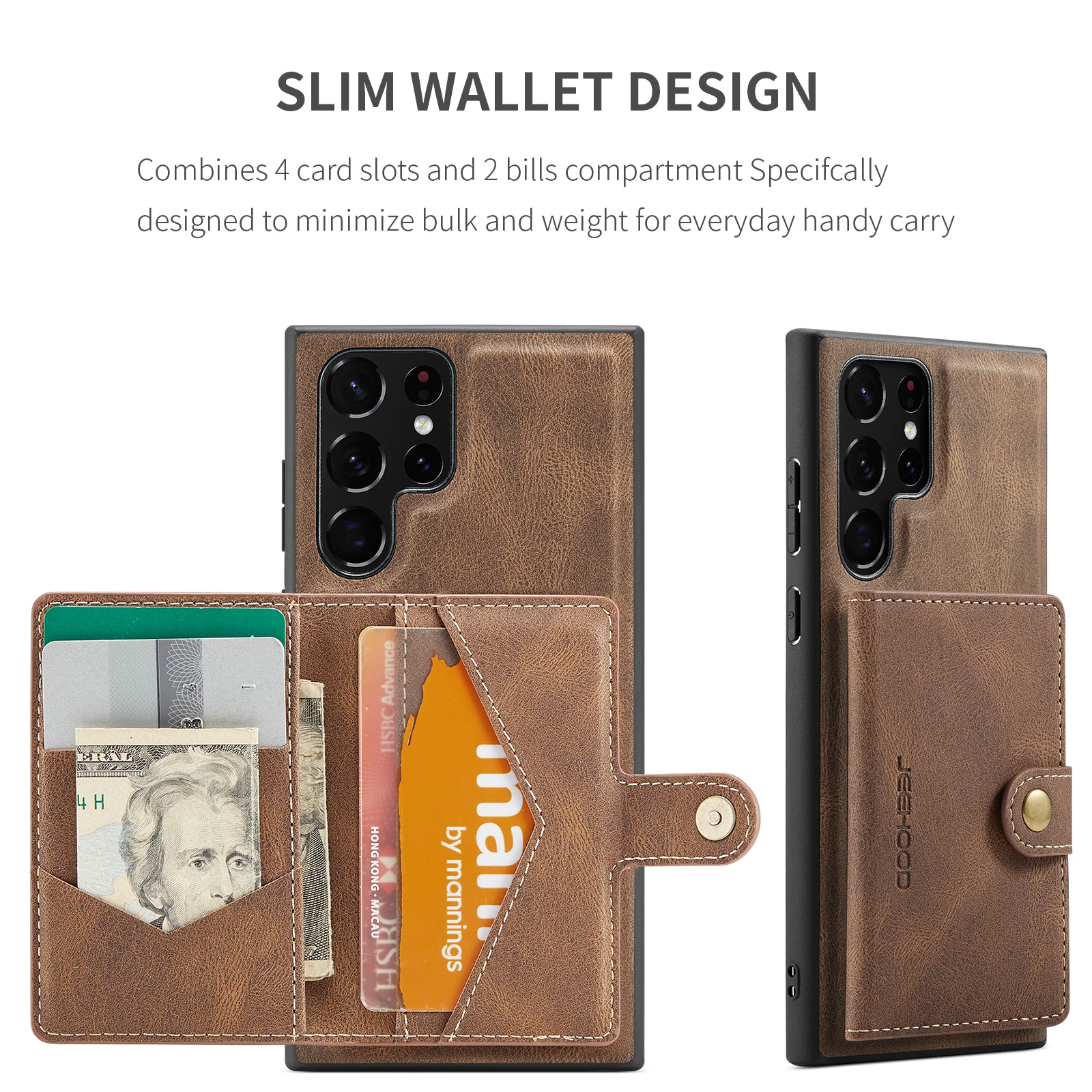 2 in 1 Detachable Retro PU Leather Wallet Bag Card Holder Cover Magnetic Leather Phone Case for Samsung S22 S21 S20 Ultra