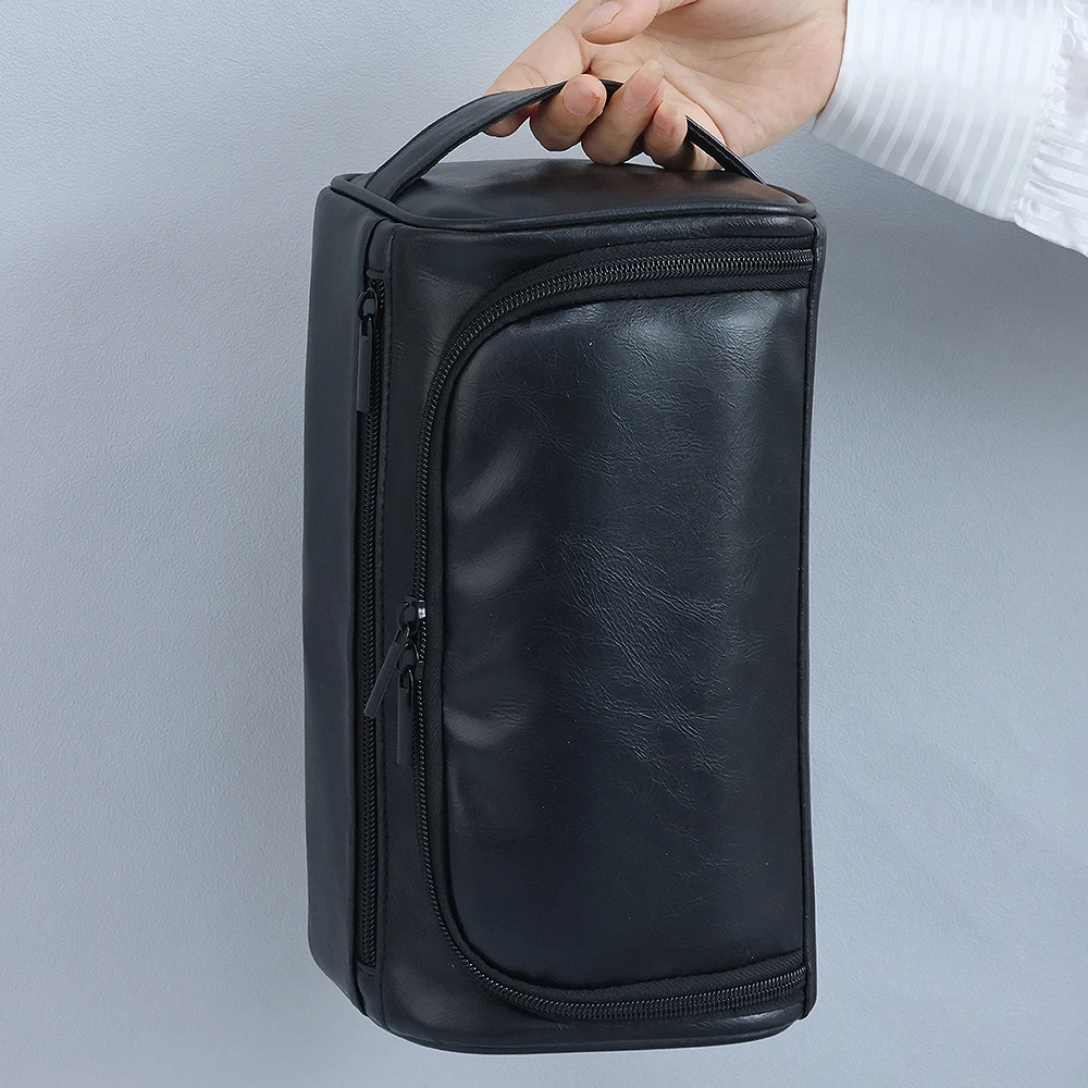 Wholesale Factory Gentleman Business Travel Travel Toiletry Bag Portable Waterproof PU Toiletry Hanging Wash Bag for Men