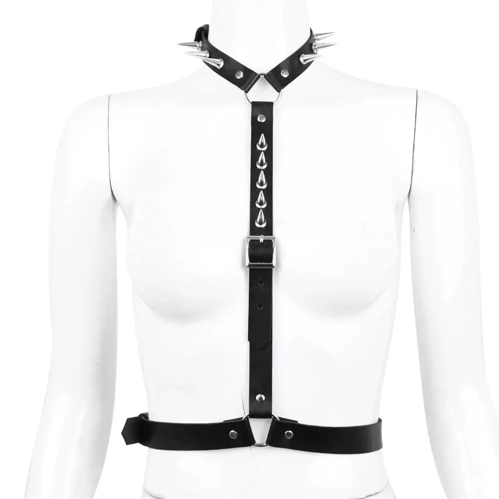 Черный эротический черный ремень из искусственной кожи для БДСМ, эротическое нижнее белье, костюм для взрослых девушек, сексуальный ремень в стиле панк с шипами