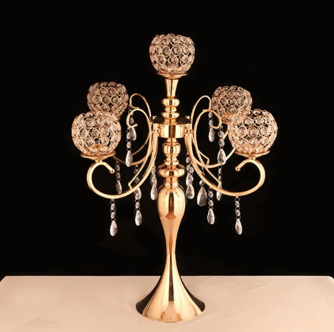 
Luxury 5 arms wedding centerpiece table decorative tall metal gold candelabra 