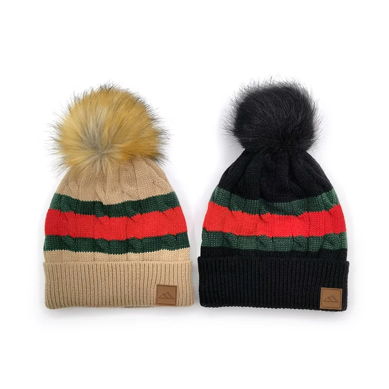 Sewingman BC0055 Knitted Faux Fur Pom Personalized Winter Custom Logo Beanie Hats