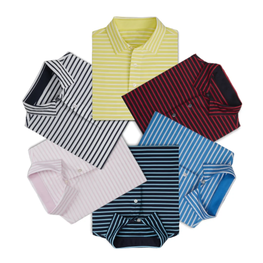 OEM custom high quality striped golf clothing polo shirts stretch all over print sublimation polyester spandex golf polo shirts