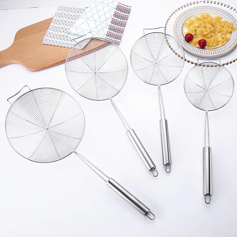 Kitchen Utensils Wire Strainer Pasta Strainer Spoon Solid Stainless Steel Spider Strainer Skimmer Ladle for Cooking and Frying