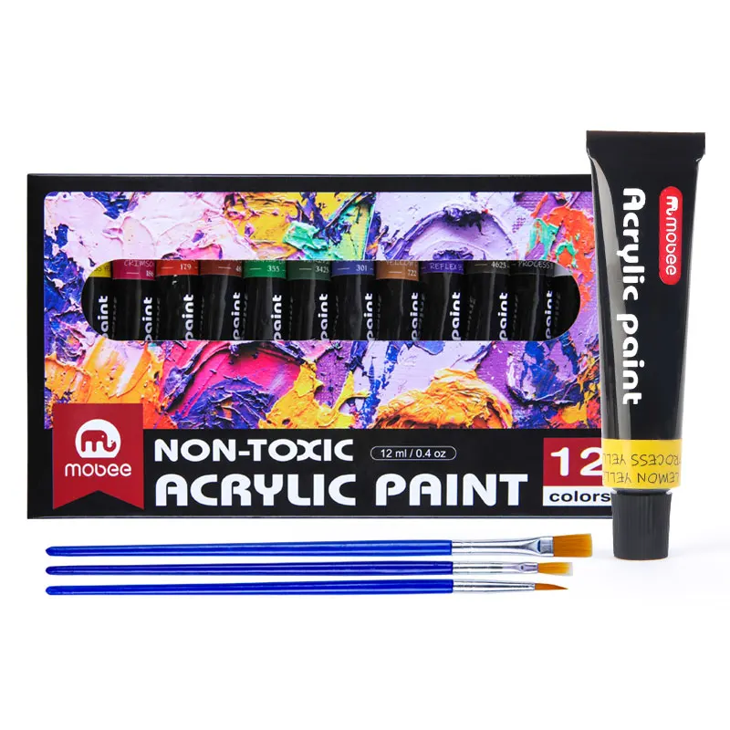 Customization High Quality 12 colors acrylic paint tube water-based paint colorful non-toxic acrylic paint sets for painting