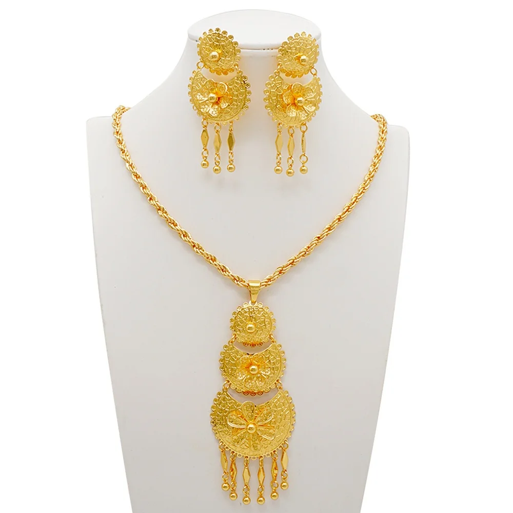 Earrings for women fashion jewelry wedding gift Copper jewelry from India gold plated Dubai Bridal jewelry set