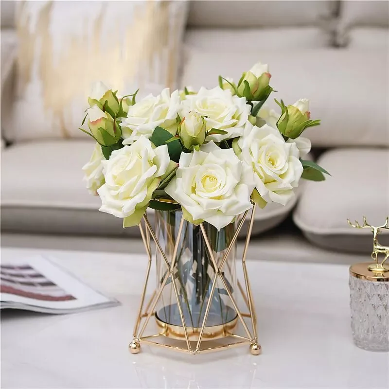 Light Luxury Living Room Metal vase with glass Dining Table Wedding metal nordic flower vase