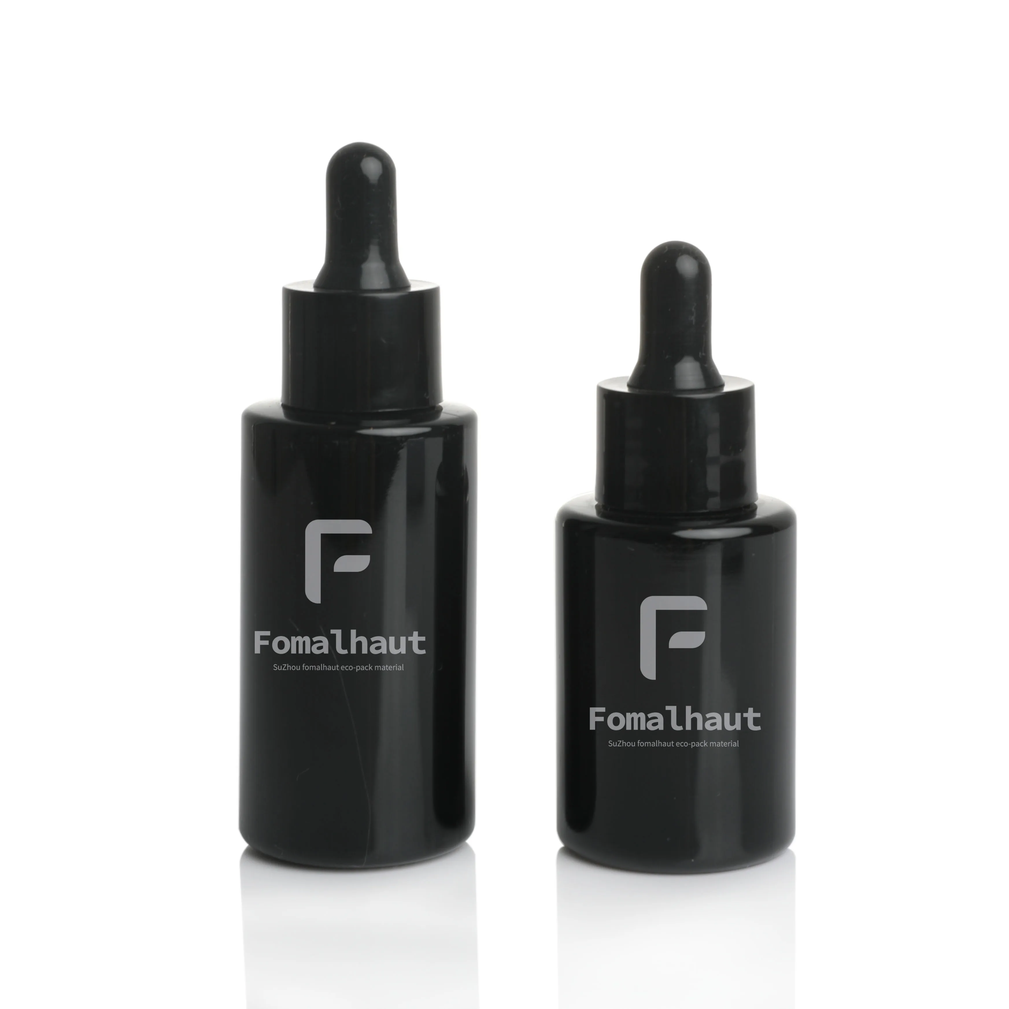 Fomalhaut  new product textured luxury 30ml 50ml 100ml pure black light forbidden glass dropper bottle for cosmetic