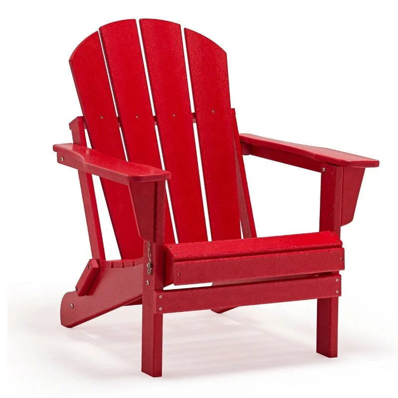 Plastic Recycled HDPE Resin Folding Chaise Adirondack Chair Outdoor Garden Furniture,Red