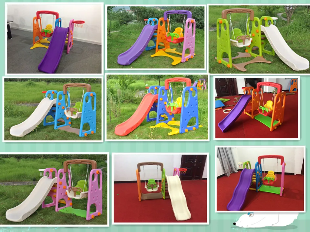 Three In One Toddler Plastic Swing And Slide Set Indoor Kids Swing And Slide For Sale
