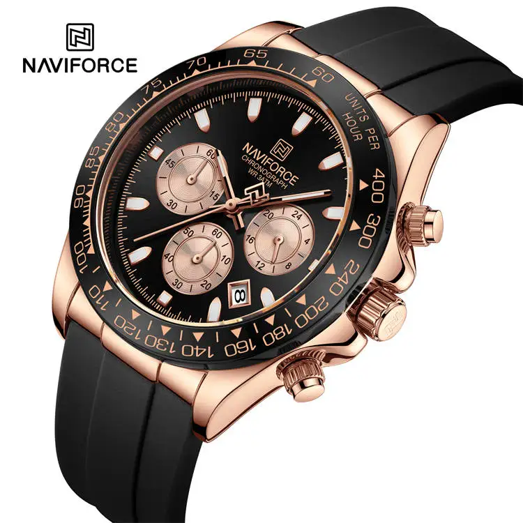 Naviforce NF8054 hot sell China men quartz watch nice Silicone strap 3 dials chronometer storage business watch set