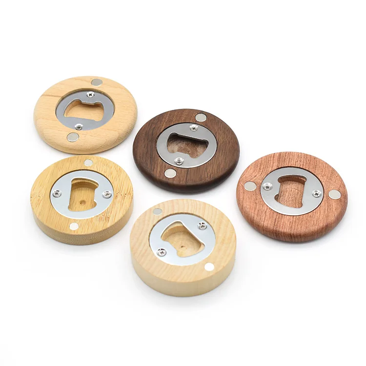 Wholesale custom logo round shape blank beer opener coaster portable fridge magnetic bottle opener