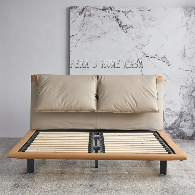 Italy Latest Design Simple Modern Double Leather Bed Designs Queen Bed