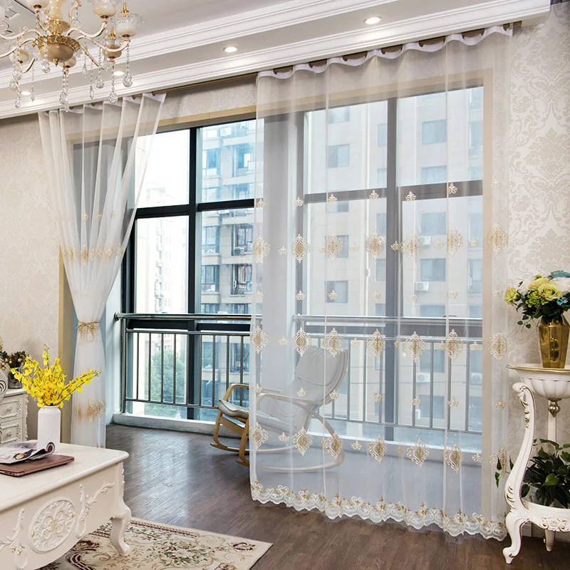 2024 High-Grade Embroidery White Gauze Curtain Semi Blackout Luxury Living Room Balcony Bedroom Exquisite Curtain