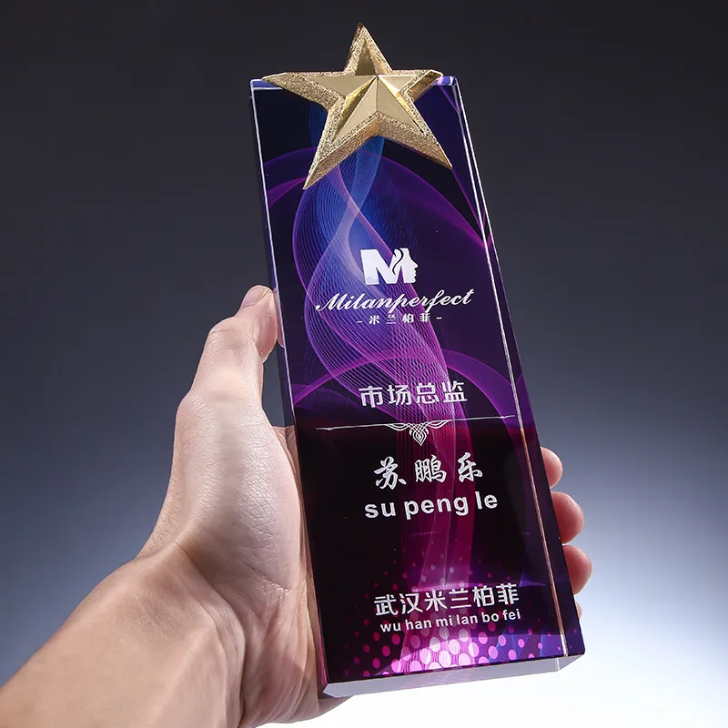 Honor of Crystal Customized Personalized Color Printing Glass Trophy Champion Award