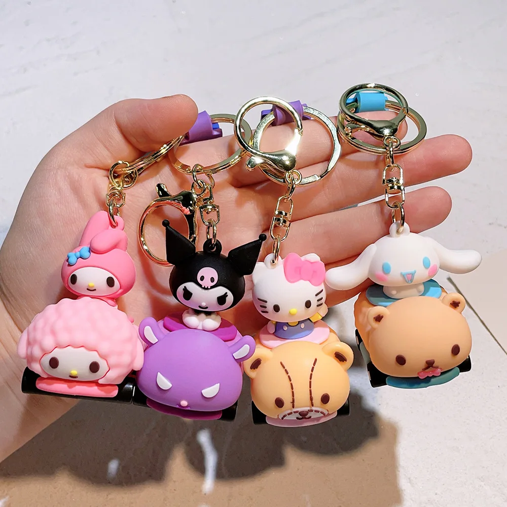 Kawaii 3d Soft Drive Cartoon PVC Bag Key Tag Car KeyChain Small Gift Rubber Backpack Toy Pendant Silicone Kulomi Melody Keychain