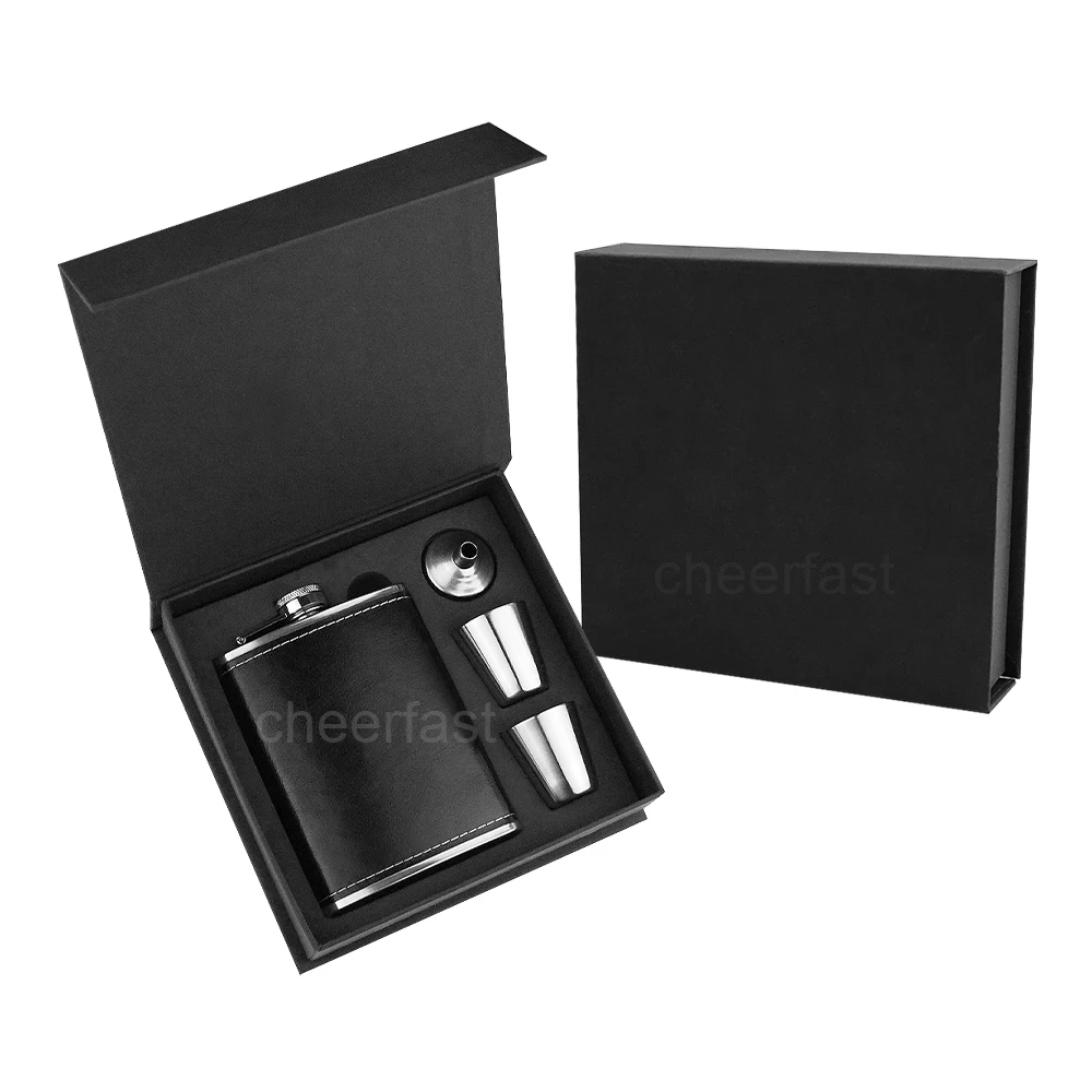 Персонализированная герметичная фляжка с 2 чашками и воронкой подарочный набор фляжек для ликера черная коричневая из нержавеющей стали 6