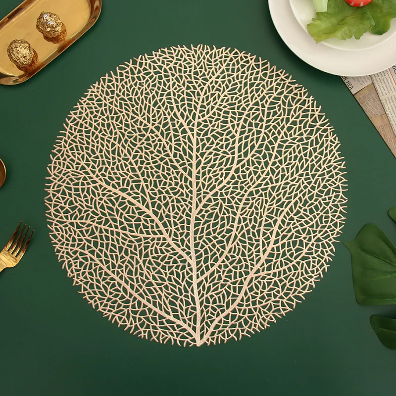 Creative Coffee Cup Table Mat Leaf Vein Pattern Shape Round Accessories Wholesale Pvc Placemat