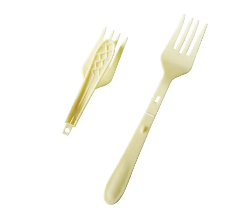 Disposable folding plastic fork and spoon spork