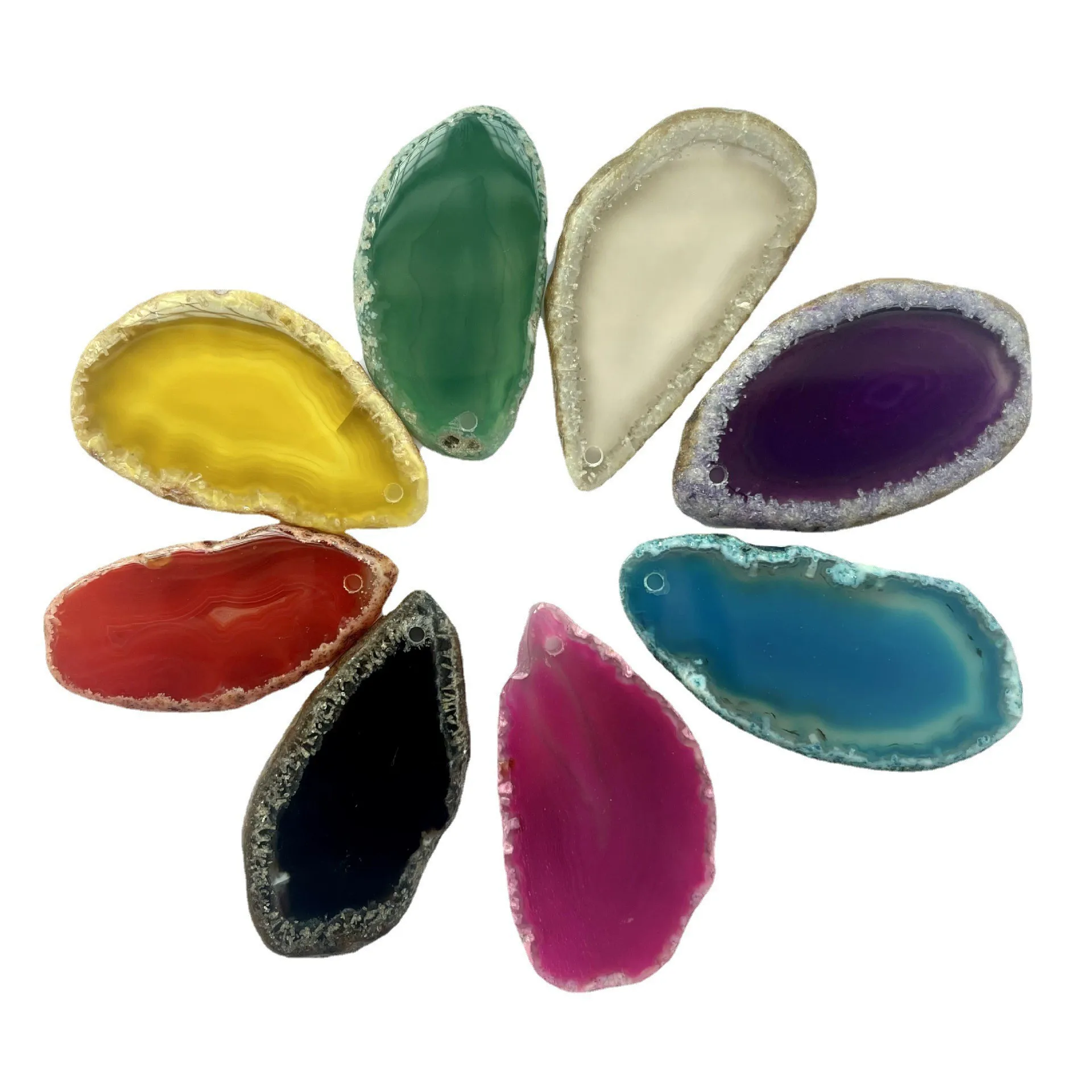 Wholesale Cheap Drilled Natural Agate Geode Slice Pendant for Jewelry Bulk