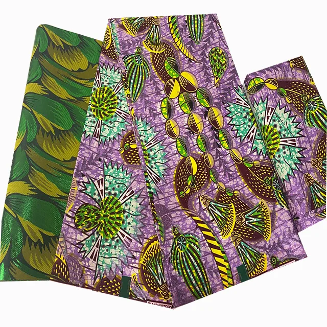 2024 Glitter Cotton Ankara Nigeria Wax Print Fabric with sego headtie For Women 6 Yards  making dress