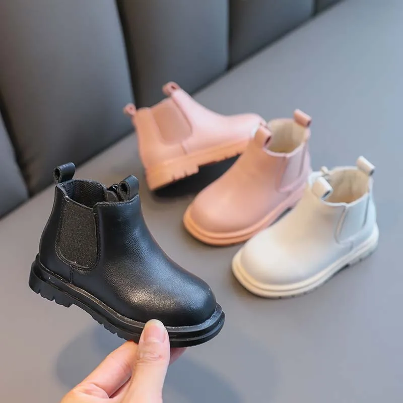 High Quality PU Leather Kids Martin Boots Winter Warm British Style Waterproof With Zipper Snow Shoe for Boys and