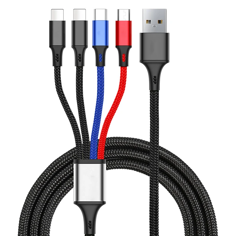 Hot Selling Colorful 3A Nylon Braided data Cable 4 In 1 Universal Mobile Phone Fast Charging USB Charger Data Cable for phone