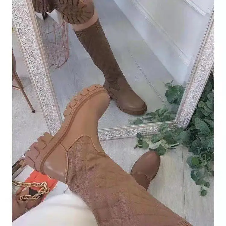 Laidy 2022 Microfiber Leather Fleece Thick British Retro Knight High Boots Warm Botas Mujer Platform Winter Boots for women