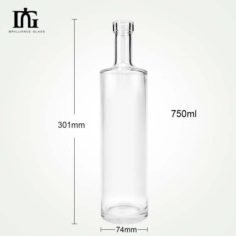Wholesale Empty Clear Round 750ml Glass Bottle Wine Bottle for Vodka Liquor Tequila Mezcal Mexico with T-Cork
