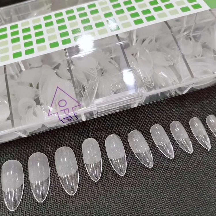 Manicure tools almond shape half matte and clear full cover 500 pcs false extension artificial short nail tips