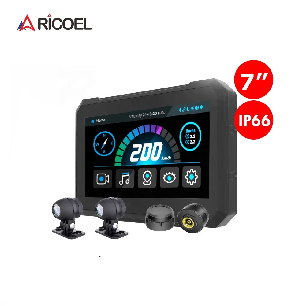 RICOEL водонепроницаемый Сенсорный экран 7-дюймовый мотор беспроводной carplay & android auto motorcycle gps с камерой