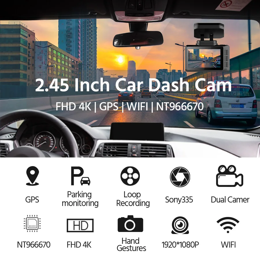 Yikoo OEM 4K видеорегистратор WiFi Двойная видеокамера опция 3840*2160P 30FPS Ultra HD DVR GPS трекер автомобильная