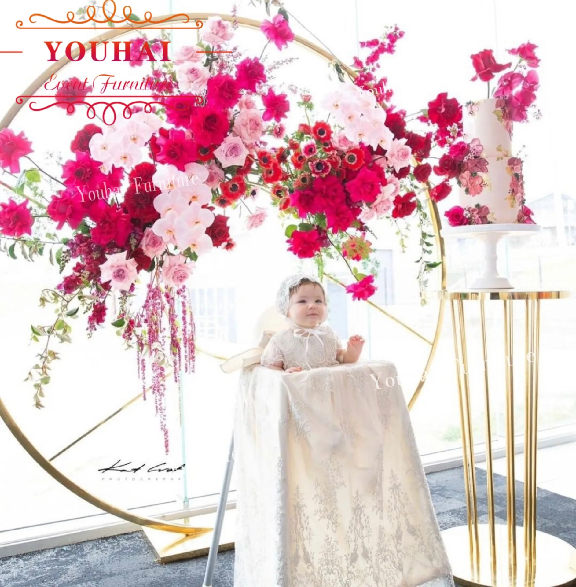 Customized gold plating metal arch backdrop decoration wedding flower arch for sale