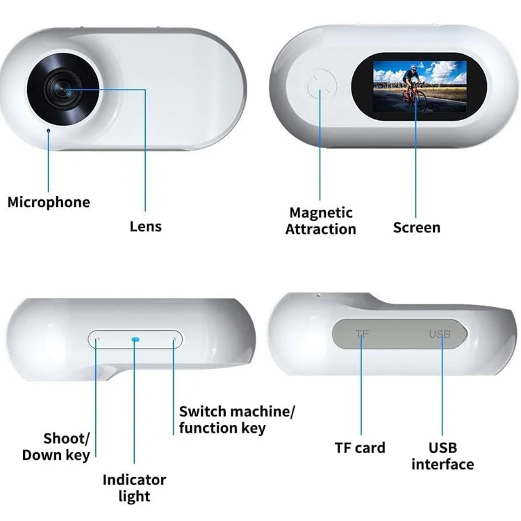 1080 HD Portable Magnetic Thumb Camera outdoor cycling dog cat running video camera with collar