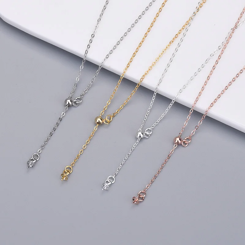 18Inch 925 Silver DIY Y Chain Charms Link Necklace with Clasps & Cup Pearl Bail Pin for Jewelry Making