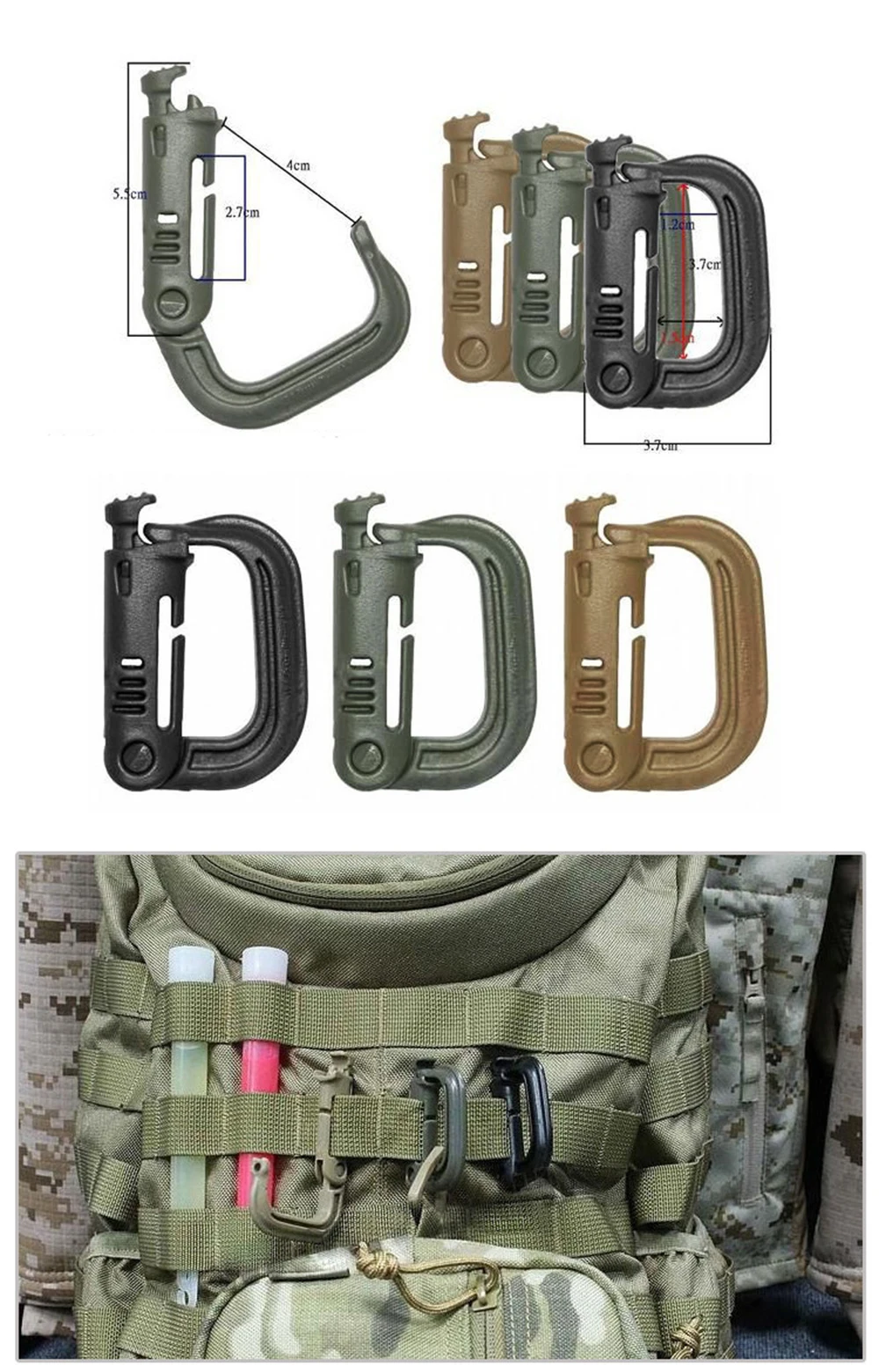 Tactical Molle Plastic Hook Carabiner Outdoor Hiking D-ring Quick Release Buckle Backpack Hooks Snap Clip Keychain