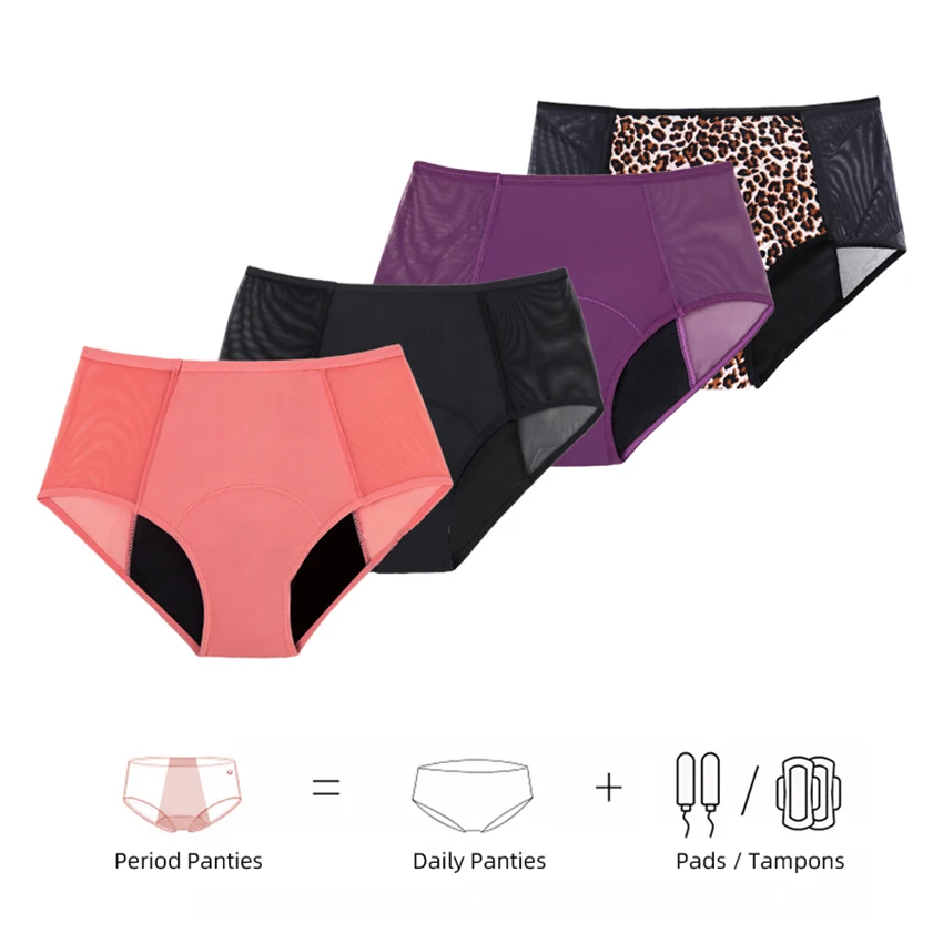 Transparent Sexy Mesh Lace Design Ropa Interior Full Protection Washable 4 Layers Leak-Proof Underwear Menstrual Period Panties