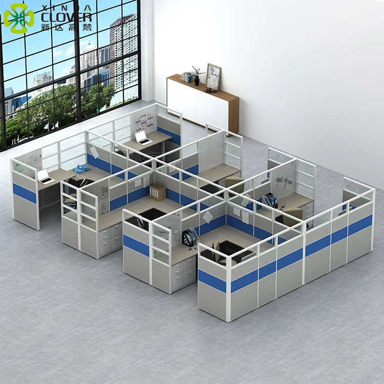 Fashion Partition System Desk Design Modular U Shaped 6 Person Workstation Office Furniture