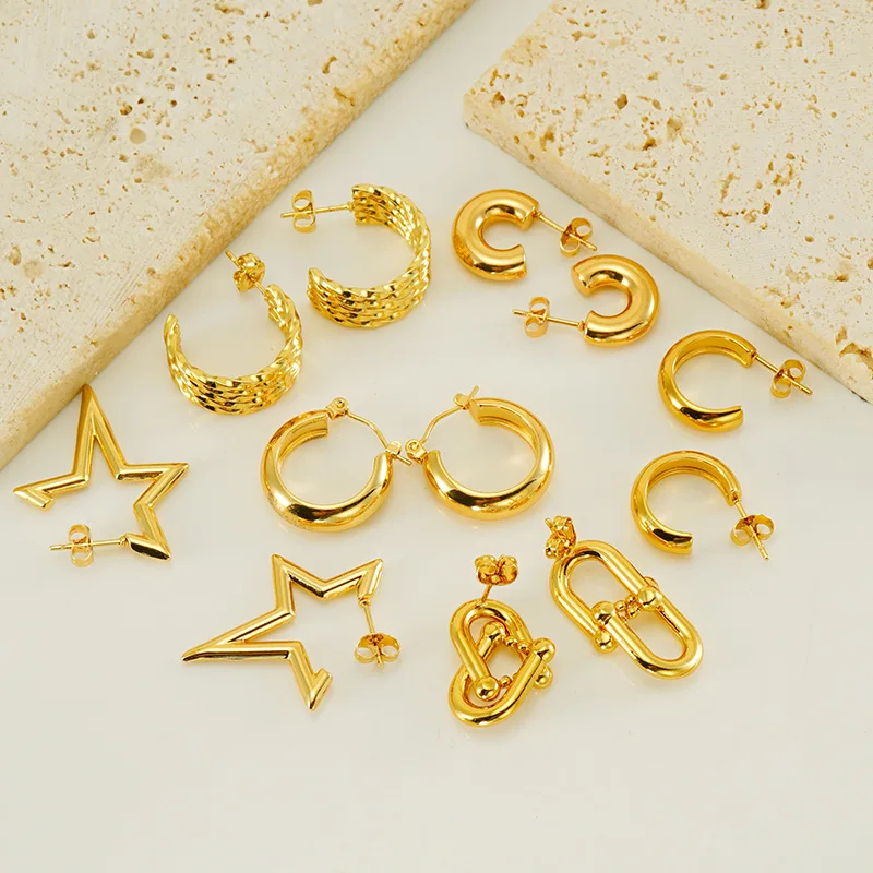 New Horseshoe Buckle C Shaped Earrings Female Geometric Braided Earrings Irregular Titanium Steel Earrings Female