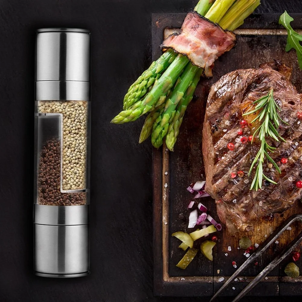 1pc 2in1 Pepper Grinder Household Sea Salt Stainless Steel Spice Grinder Manual Sea Salt Mill Spice Crusher Reusable