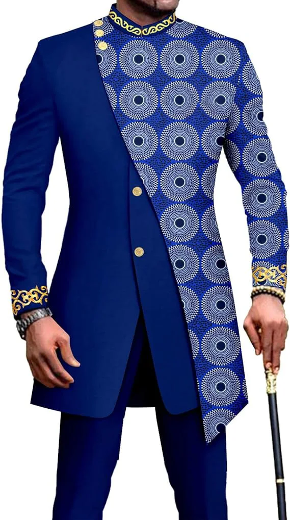 African Vintage Suits for Men Embroidery Print Blazer and Pants Set Business Suit Party Wedding Evening suit