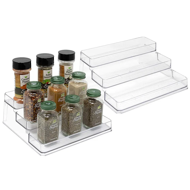 Clear Plastic 3 tier Spice and Food Kitchen Cabinet Shelf Organizer for Shelves Cupboards Refrigerator Holds Spices Herb Bottles