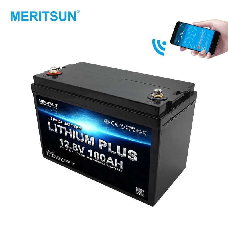 MeritSun 12v 100ah lipo battery solar energy storage battery with BT for boat RV