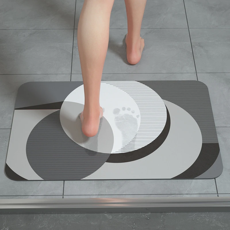 2024 Geometry 3D Stereoscopic Water Absorbent Diatomaceous Rubber Bath Mat, Bath Room Mat Set