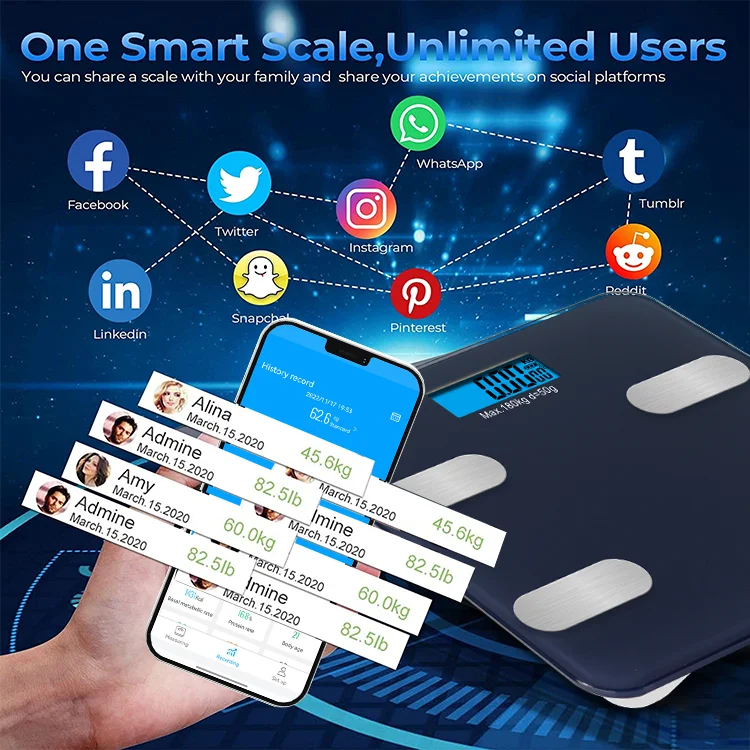 Digital Lcd Display 180kg Health Weighting Scales Smart Body Scales Bt App Control Body Fat Scale