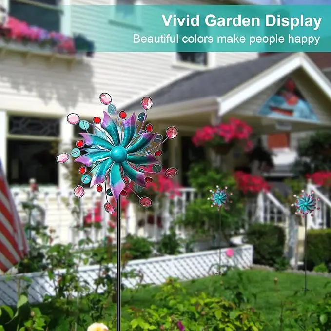 Jewel Tone Multi-Color LED Lighting Glass Ball Solar Powered Kinetic Wind Spinner Garden Decorative Solar Garden Lights