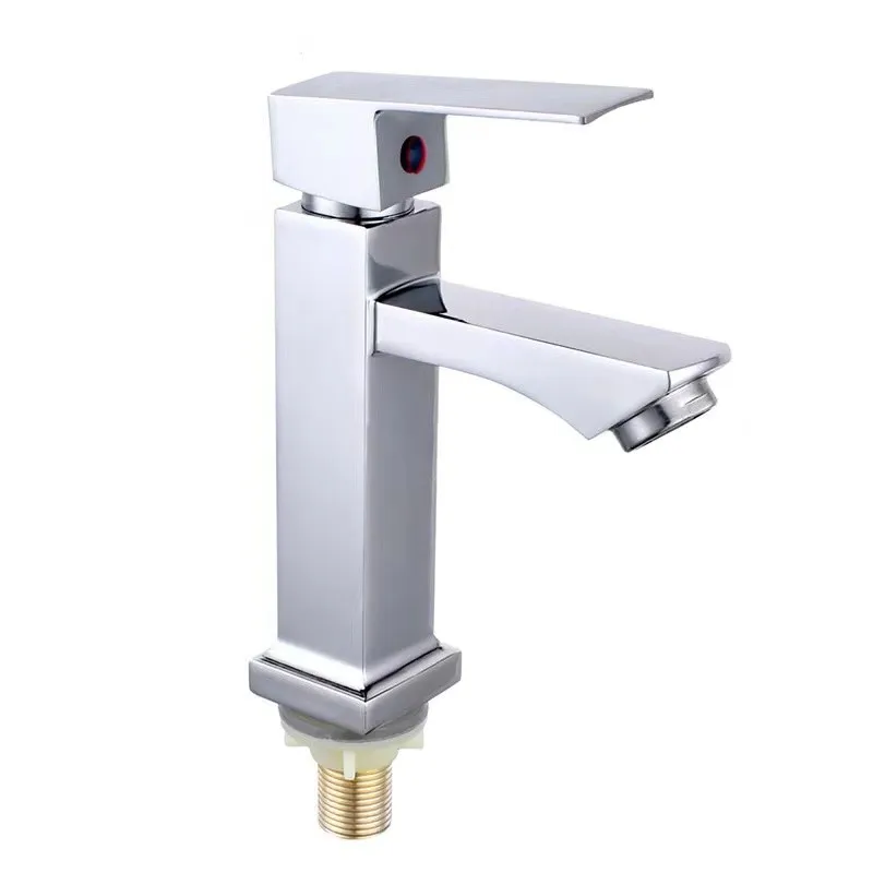 Factory Supplier Cheap Price Bathroom Sink Tap Chrome Single Lever Wash Face Single Cold Water Wash Hand Zinc Square Basin Tap