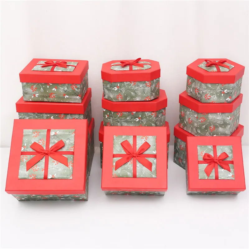 Hongxi OEM Новая уникальная Рождественская восьмиугольная красная дизайнерская Праздничная специальная подарочная коробка 2021 Набор для украшения прямоугольник
