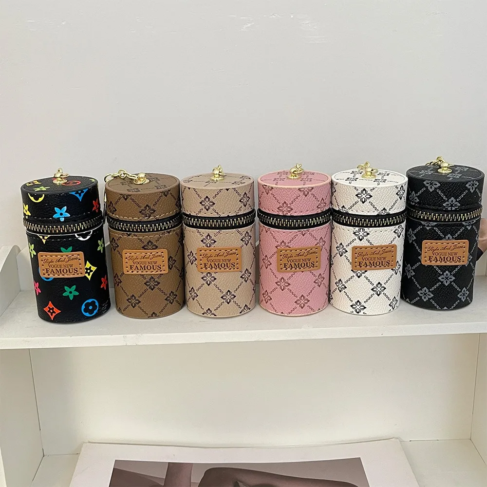 Fashion Bucket Wallet key ring Retro Printed Mini Lipstick Key Storage Bag Car Keychain popular jewelry wholesale